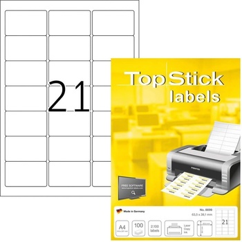 Top Stick Самозалепващи се етикети, A4, 63.5 х 38.1 mm, 21 б (1540100189)
