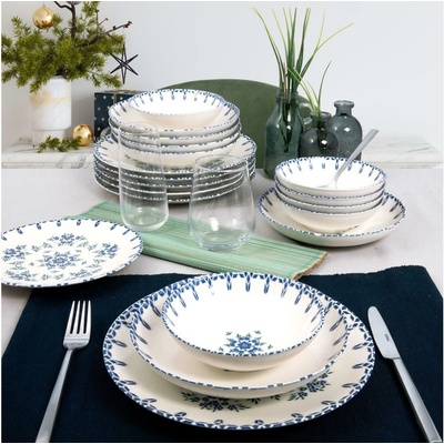 Asir Jídelní sada bílá modrá porcelán 387GRP1168 24 ks