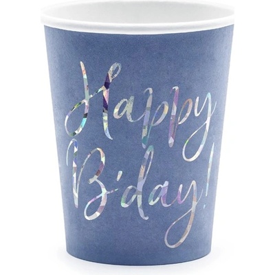 Party Deco Парти Чаши "Happy B'day! ", Сини, 220 мл