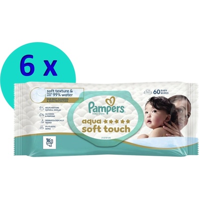 Pampers Aqua Soft Touch vlhčené obrúsky 6 x 60 ks