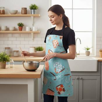 Тюркоазена престилка, ръкохватка и ръкавица с чаши