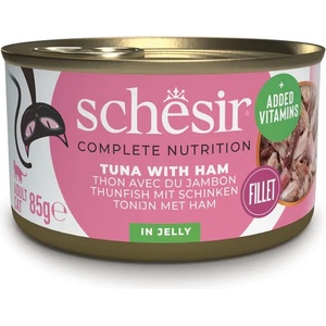 Schesir риба тон и шунка - Пълноценна храна с риба тон и шунка в желе за котки Schesir Tuna with Ham in Jelly 85 г