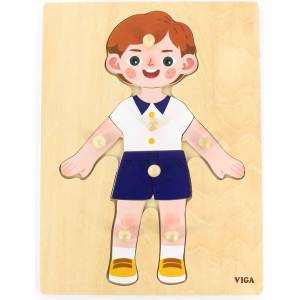 Viga Toys Дървен пъзел Viga - Частите на човешкото тяло, момче (44667) - ozone