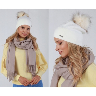 Fashionweek dámská zimní čepice s bambulí ZIZI39/P14 krémová