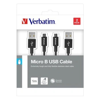 Verbatim 48874 USB кабел (2.0), USB A + microUSB, 1m, черен box, 2 бр (48874)