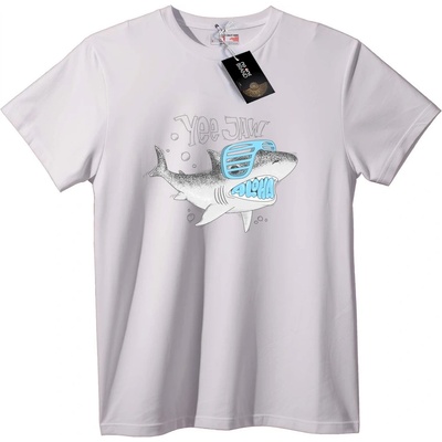 NOONEBRAND Тениска Aloha акула с сини слънчеви очила - XS, White