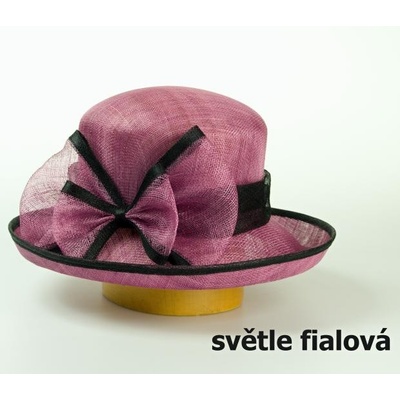 Modelový klobúk sinamay zdobený mašľou sv.fialová