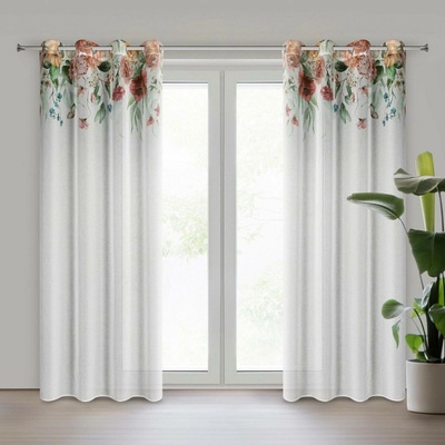 Eurofirany Závěs 140x250 cm bílý tmavě růžový na kovové kroužky RISA