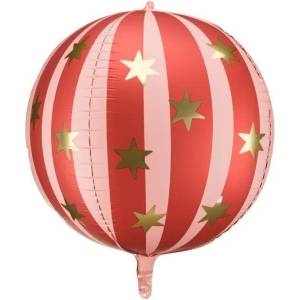 Party Deco Фолиев балон сфера с звезди - Червен (fb243-007)
