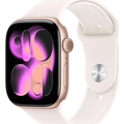 Apple Watch Series 11 Cellular 46 mm Ružový zlatý hliník so svetlo červeným športovým remienkom S/M MFCG4WF/A
