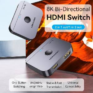 Vention HDMI (8K, 2-портов двупосочен, сив) , превключвател