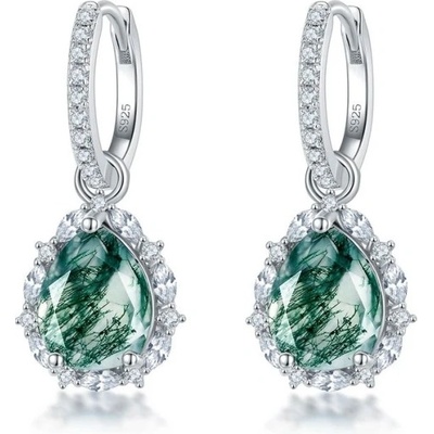 Grace Silver Jewellery Luxusní stříbrné náušnice Mechový Achát E-ER017872/209 stříbrná