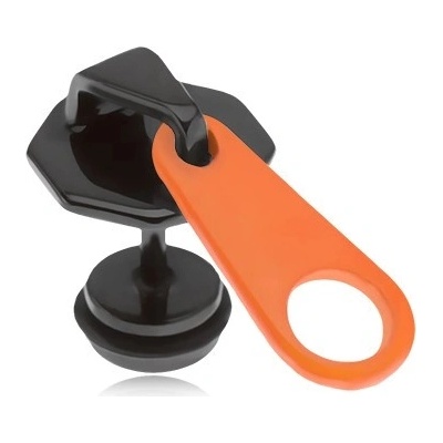 Šperky eshop černý falešný plug do ucha z oceli oranžovočerný zip PVD úprava M1.27
