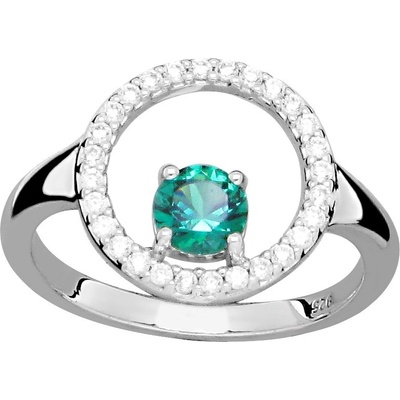 Silver Cat Stříbrný prsten se zirkony a syntetickým smaragdem Colored stones SC631