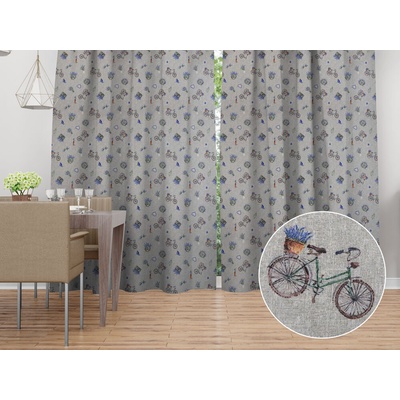 Biante Dekoračný záves PML-097 Levandule a bicykle na sivom režnom 145x140 cm