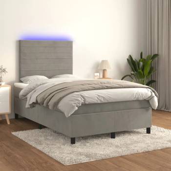 vidaXL Боксспринг легло с матрак и LED, светлосиво, 120x200 см, кадифе (3136173)