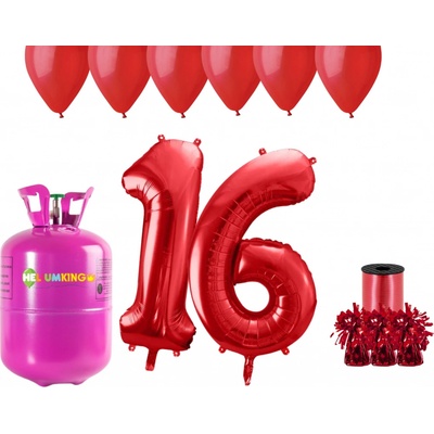 HeliumKing Helium párty set na 16. narozeniny s červenými balónky