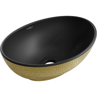 Mexen Elza умивалник върху плот 40 x 33 см, черен мат/златен десен люспи - 21014028 (21014028)
