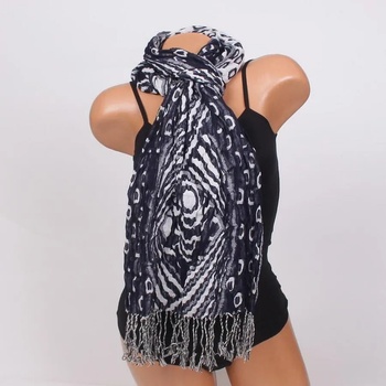 Image 1 of Дамски шал в тъмносиньо с бели орнаменти