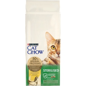 Cat Chow Sterilised - храна с високо съдържание на пилешко месо, 15 кг