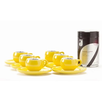 Danesi La Forma Sprint Gift Pack - Dark's Cassette Kava 250g + 6 чаши за еспресо и 6 чинийки - жълто