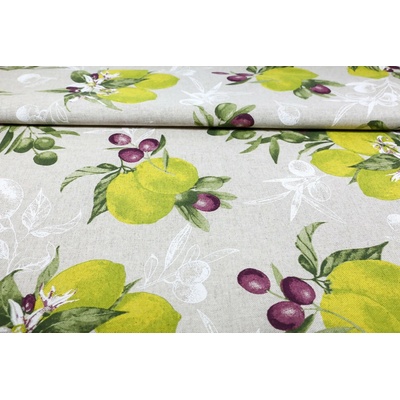 MADE IN ITALY Dekorační látka citróny s olivami Vícebarevná Šířka 140 cm