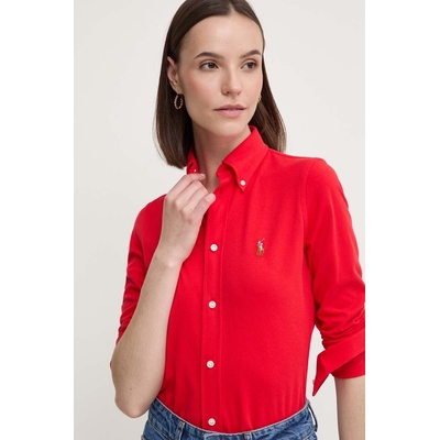 Ralph Lauren Памучна риза Polo Ralph Lauren дамска в червено със стандартна кройка с класическа яка 211924258 (211924258)