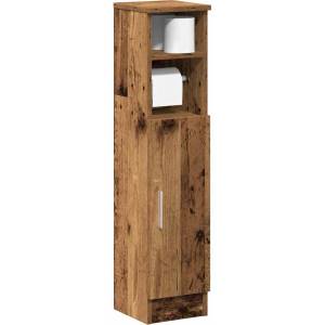 vidaXL Шкаф за баня с поставка за ролкови ролки, старо дърво, 20, 5x22x90 см (858504)