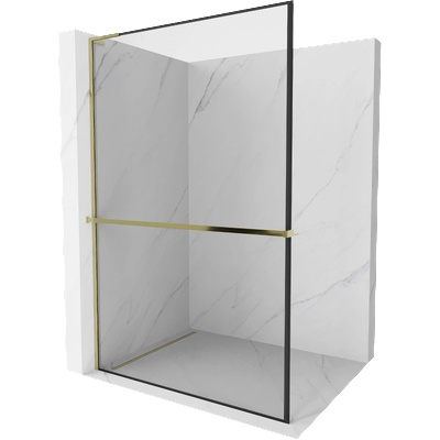 Mexen Kioto+ L Душ-преграда с рафт Walk-in 100 x 200 см, черна рамка, златна - 800-100-123-50-70 (800-100-123-50-70)