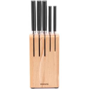 Brabantia Комплект ножове 5 бр Brabantia Profile 1003298, Закалена стомана, Устойчиви на надраскване и корозия, Бук, Кафяв (1003298)