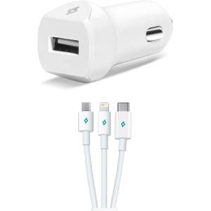 Ttec Зарядно 12V ttec SpeedCharger Trio USB In-Car Charger, 2.1A, Lightning, Micro USB and Type C Cable - Черно