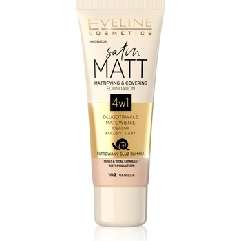 Eveline Cosmetics Satin Matt матиращ фон дьо тен с екстракт от охлюв цвят 102 Vanilla 30ml