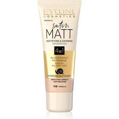 Eveline Cosmetics Satin Matt матиращ фон дьо тен с екстракт от охлюв цвят 102 Vanilla 30ml