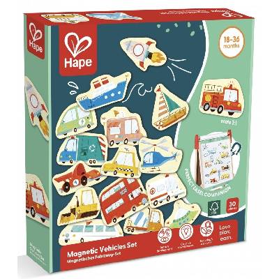 Комплект за игра Hape - Магнитни превозни средства, 30 броя (H2008)