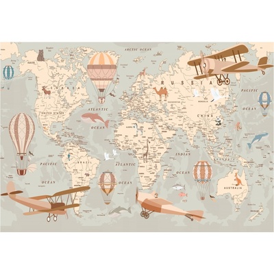 Vliesová fototapeta Wallarena mapa sveta zvieratá 400x280 cm