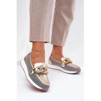 S. Barski Kožené dámské mokasíny s ozdobou D&A šedá