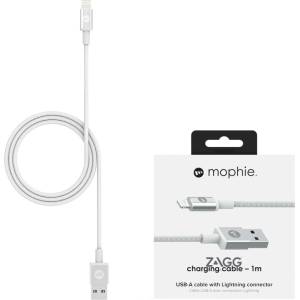 mophie Кабел Mophie Charge and Sync, USB-A (м) към Lightning (м), 1м, бял (409903213)
