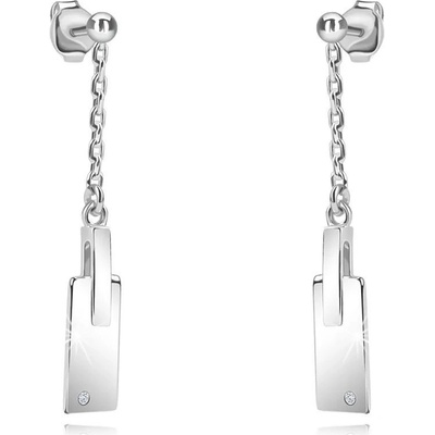 Šperky eshop stříbrné náušnice čirý diamant hladká známka krátký řetízek puzetky R41.18
