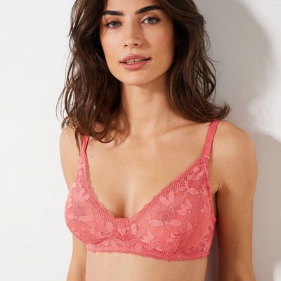 Blancheporte Trojuholníková čipková podprsenka Manado bez kostíc koralová