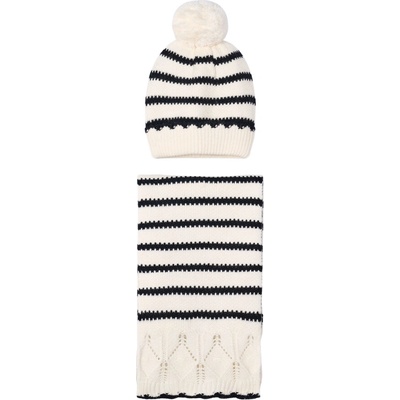 MAYORAL dívčí set čepice a šála pruh krémová, černá