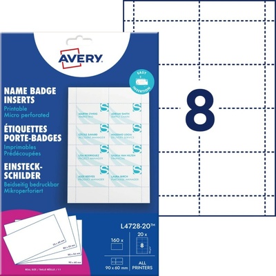 Avery Zweckform L4728-20 Papírové jmenovky 90x60 mm 160 ks bílé