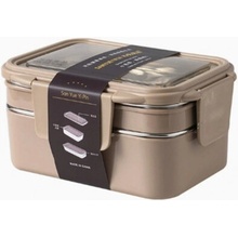Livefy obedový box s príborom Double Lunch 1.2 l béžový