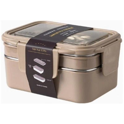 Livefy obedový box s príborom Double Lunch 1.2 l béžový