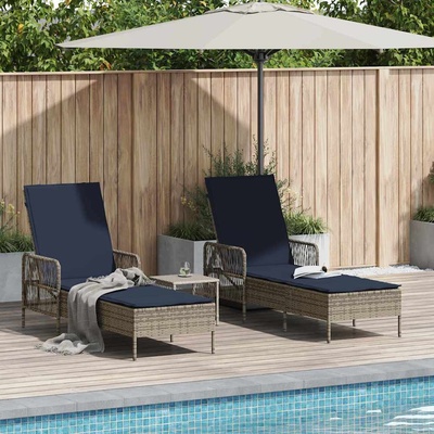 vidaXL Шезлонг 3 pcs Сив и тъмен син 200 x 55 x 92 см полиратан (365438)