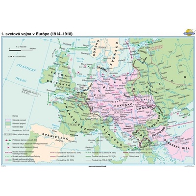 Cartographia I. svetová vojna v Európe (160x120 cm), nástenná, fóliovaná, lištovaná