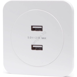 Aigostar - USB захранваща розетка с рамка, 2x USB-A, бяла (AI2823)