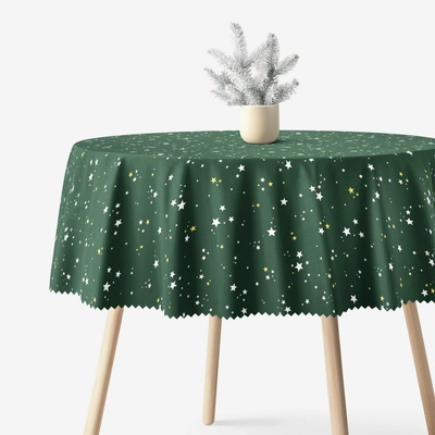 Goldea vianočný okrúhly teflónový obrus hviezdičky na zelenej Ø 100 cm