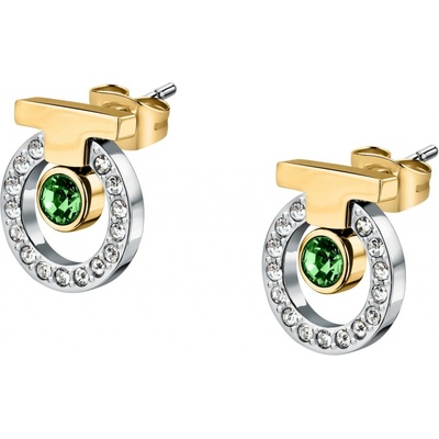 Trussardi Elegantné bicolor náušnice so zirkónmi T-Logo TJAXC61