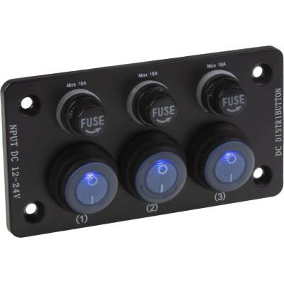 Panel s 3x spínačmi + 3x poistky, 12/24V