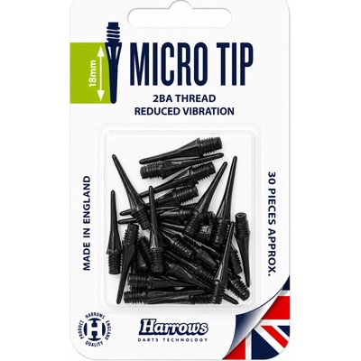 Harrows soft Micro plastové čierne 30 ks/bal 18mm závit 2BA